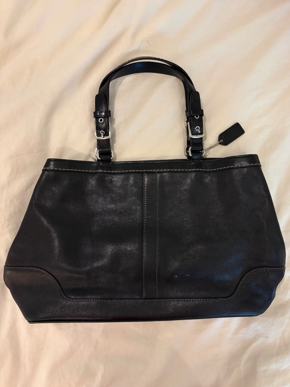 Coach Black Leather Tote Handbag with Silver Hardware
